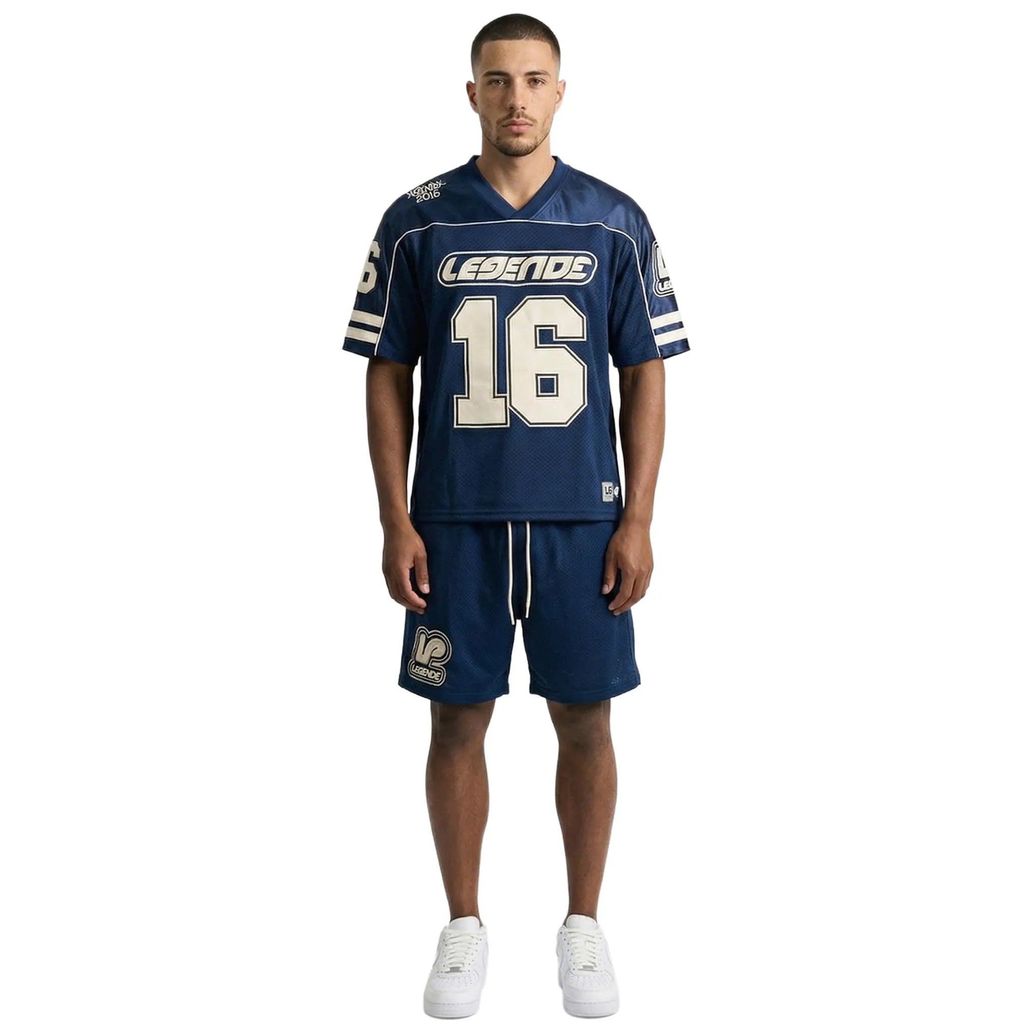 Front View of Légende Paris Core Mesh Blue Shorts